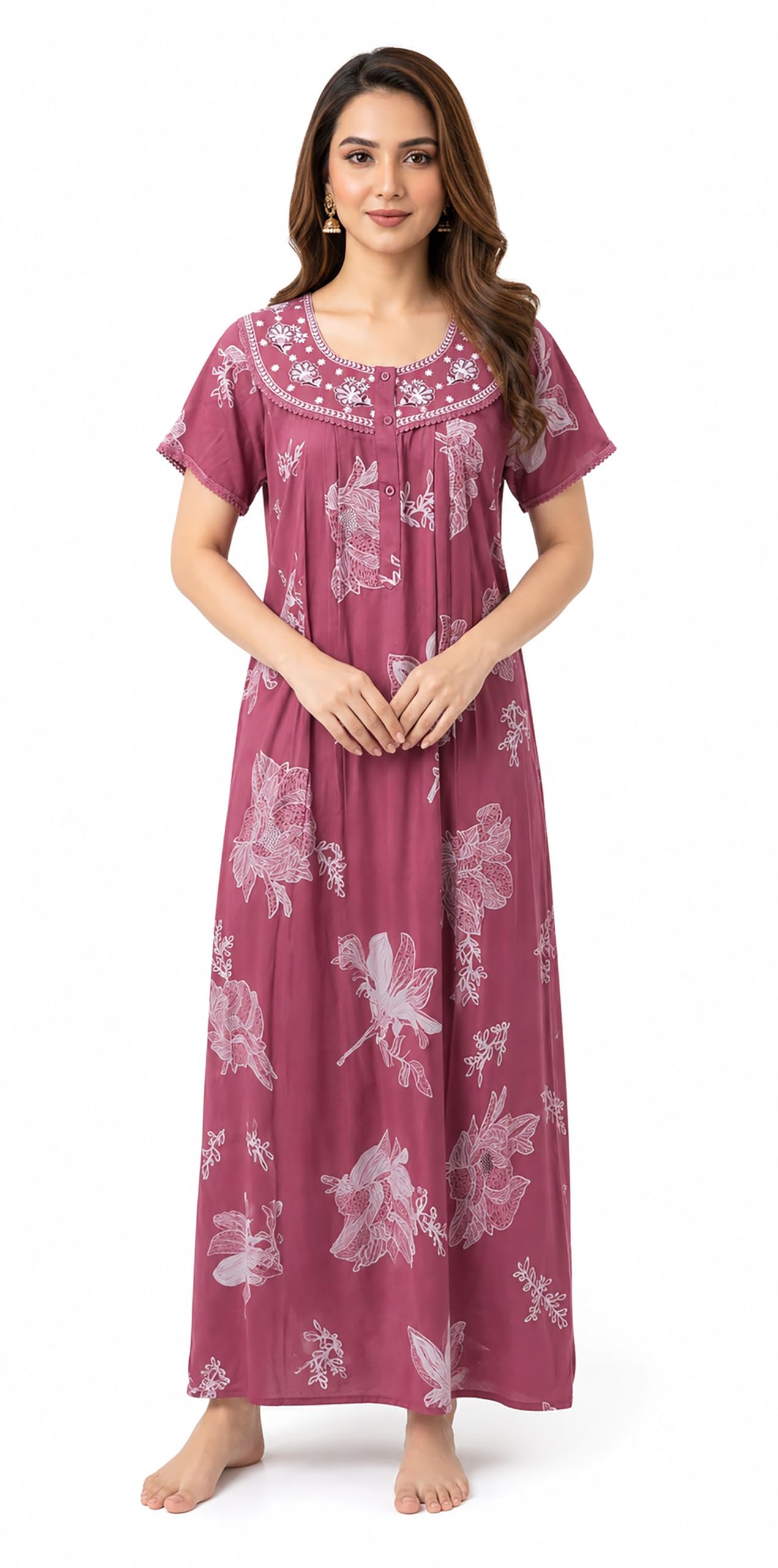 Nighty| Nighty for Women Stylish| Alpine Nighty for Women| Night Gown for Women Stylish| Comfortable Lounge Wear| Elegant Embroidery Work| Soft Breathable Alpine Fabric| Maxi Style|-image-21