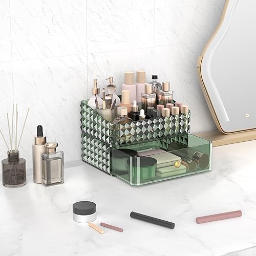 Miniatura 6 de Organizador de maquillaje para tocador, organizador apilable de cosméticos y almacenamiento, vitrinas de cosméticos con 1 cajón y 1 bandeja para