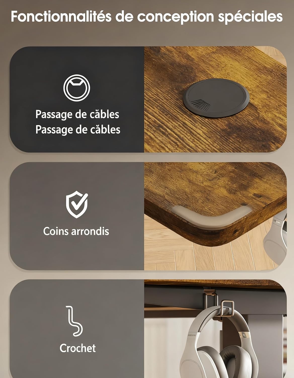 Close-up of the Devoko desk control panel with digital LED display showing '73.0', and buttons for '1', '2', Up arrow, and Down arrow.