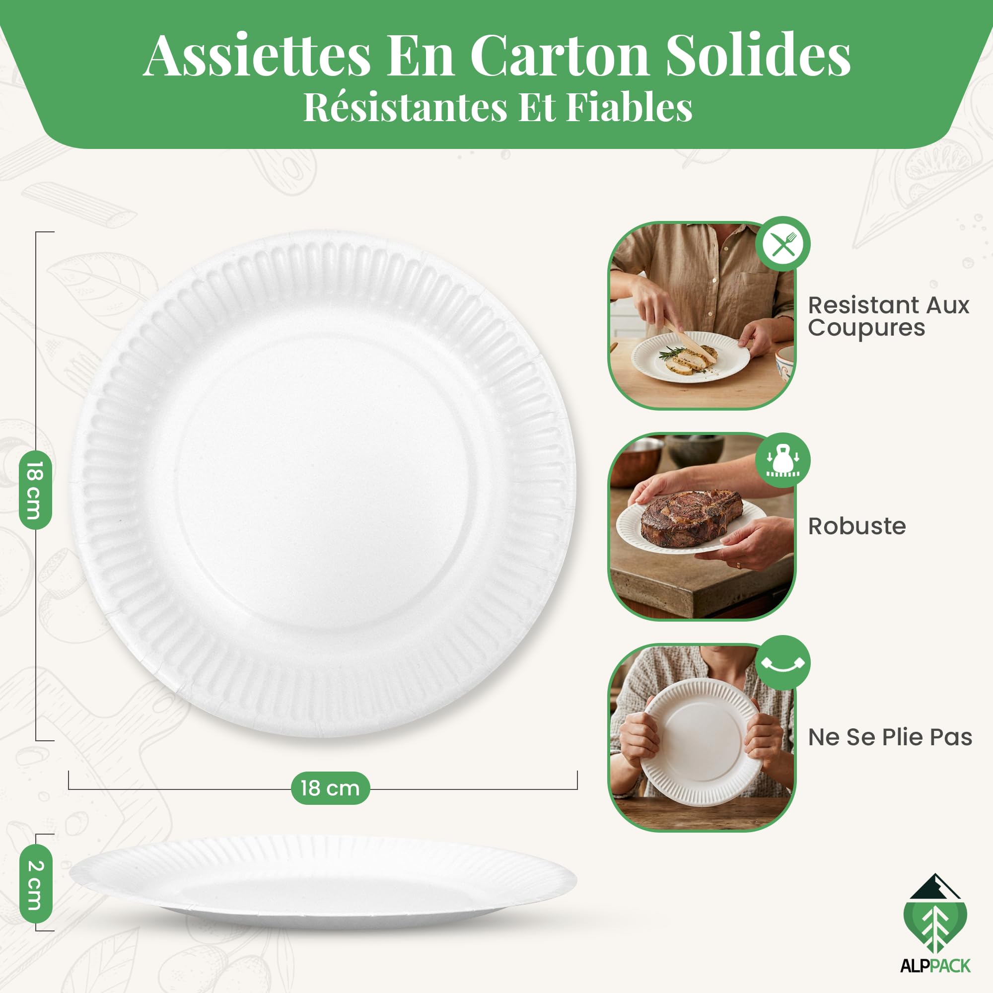 Assiette jetable en carton blanc anti-fuite – 1000 pcs Ø 18 cm, assiettes plates, vaisselle jetable pour décoration anniversaire, pique-nique, barbecue, alternative à l'assiette plastique reutilisable
