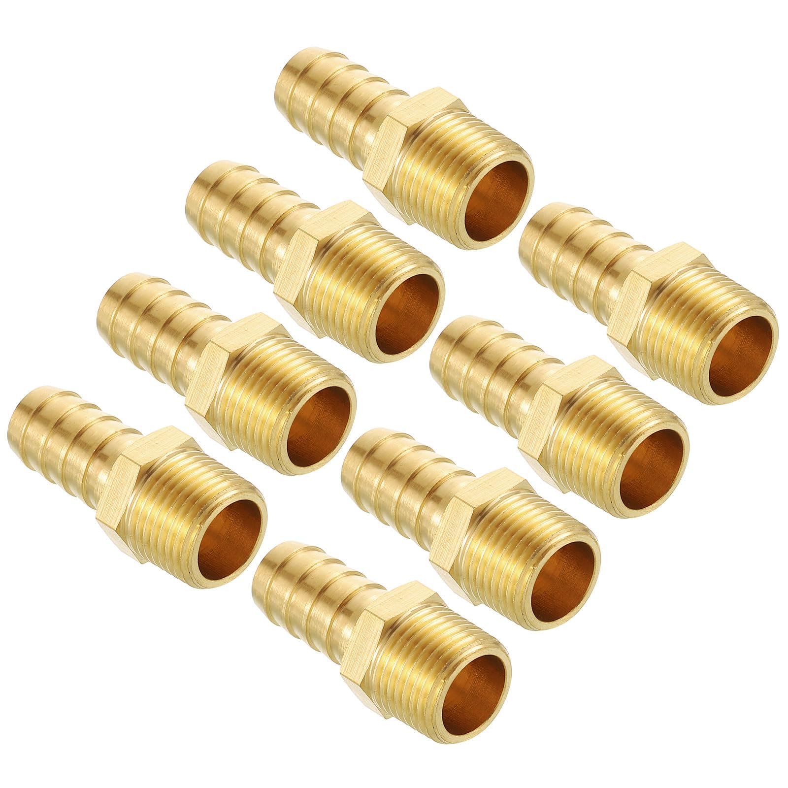 Kozelo Pack of 8 Brass Hose Barb Fittings Adapter Connector 1/2"(15mm) Hose Barb to 3/8"(10mm) NPT Male Fittings for Home Machines, Massage Bathtubs, and Irrigation Systems