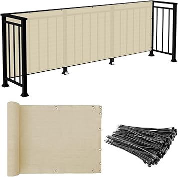 E&K Sunrise 3 x 12 Balcony Privacy Fence Screen Cover with Zip Ties Outdoor Screen Fence UV Protection for Deck Patio Backyard Apartment Pool Porch Beige