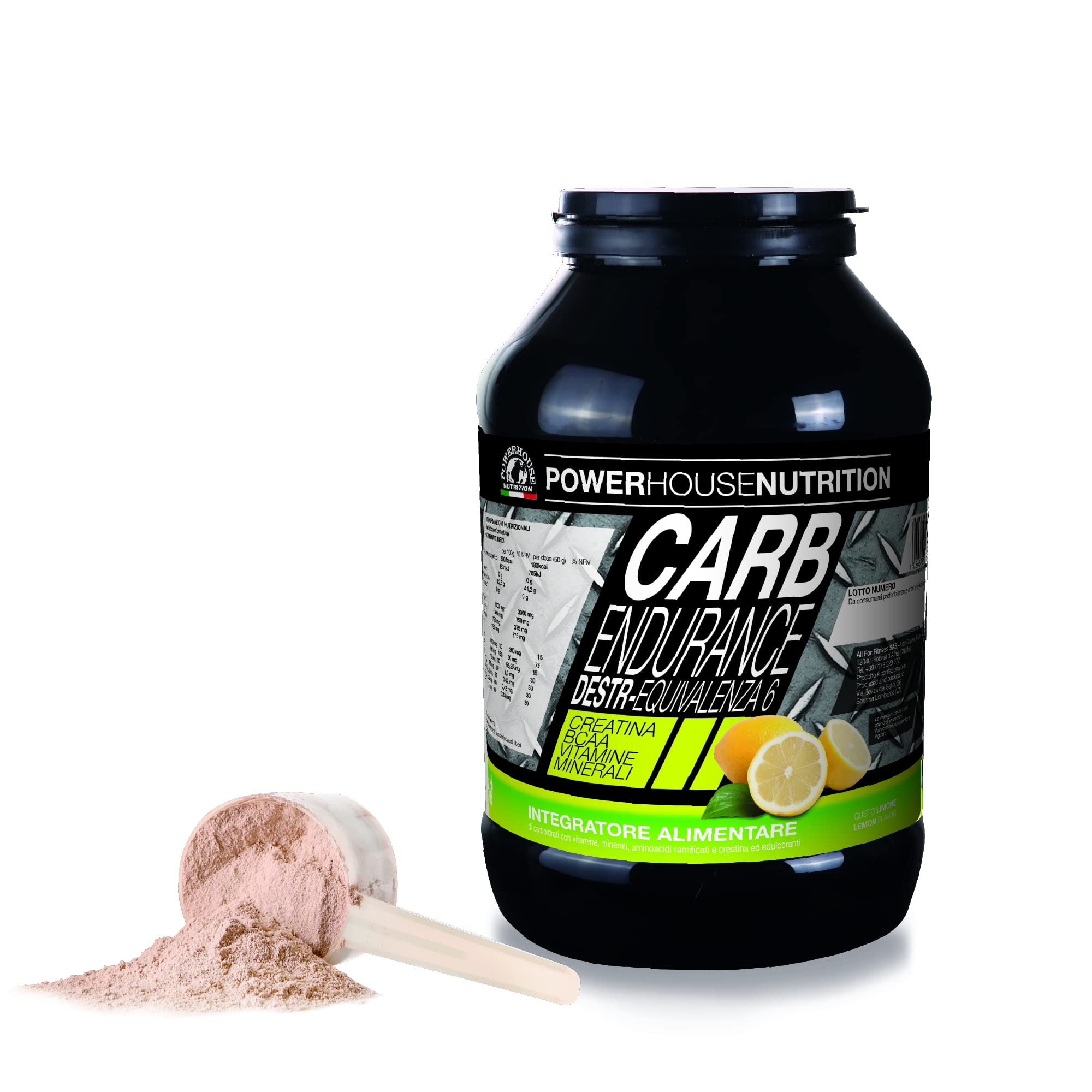 Energia Graduale e Costante per Intensa Attività Fisica, CARB ENDURANCE Powerhouse Nutrition, Integratore in Polvere solubile con Edulcoranti a base di Maltodestrine, Limone, 1Kg