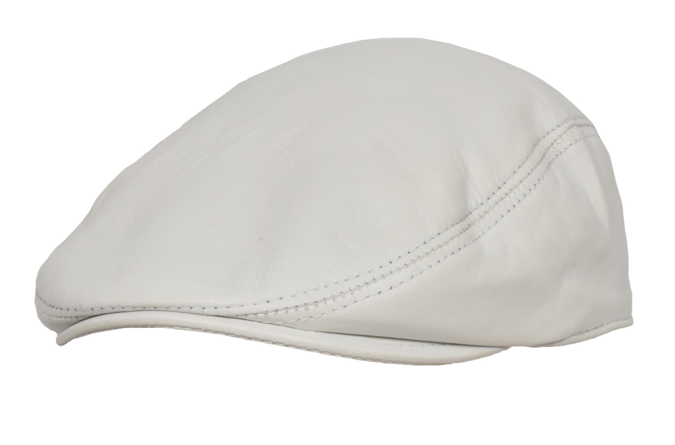 A1 FASHION GOODS Genuine Leather Flat Cap English Hat Baker-boy Golf Classic Gatsby Cap Wilfred, White, Medium