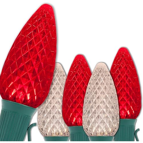Wintergreen Lighting 100 C9 OptiCore LED Commercial Outdoor Christmas Lights – Heavy Duty Christmas String Lights; Green Wire (100 ft, Red/Warm White)