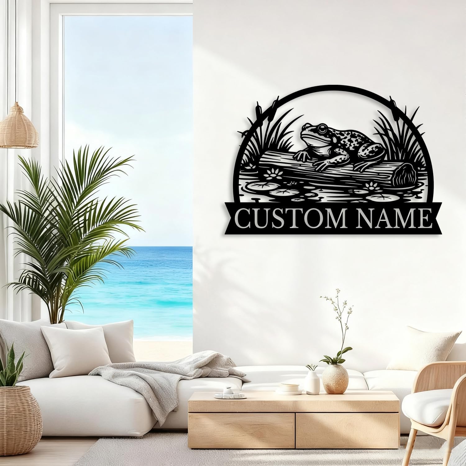 Custom Frog Metal Sign,Personalized Outdoor Garden Wall Art,Meadow Pond Decor,Frog Family Name Sign,Lake House Address Plaque (Style-D)