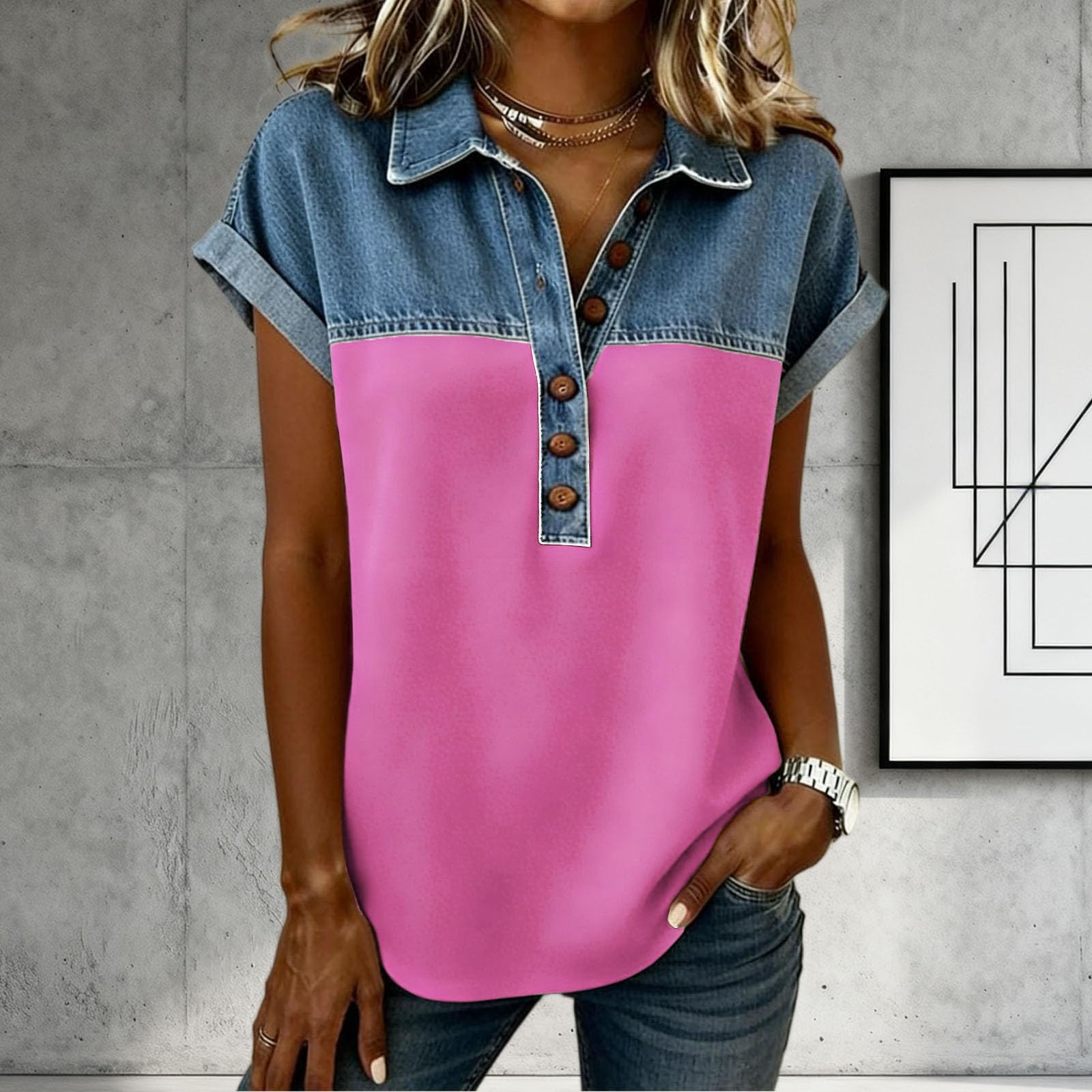 Poloshirt Damen Kurzarm Sommer Poloshirts Ausgefallene Polo Shirts Mode Oberteile Polohemd Lang Freizeit Polohemde Locker Wandershirt Wickelbluse Tunika