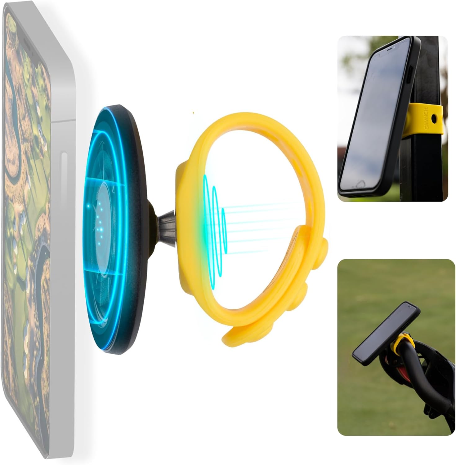 CRVNCH. Magnetic Golf Cart Phone Holder - iPhone and Android Compatible - Strong Magnet, Easy Install - Cell Phone Mount for Golf Cart or Push Cart - Golf Cart Accessory for GPS, Apps & Music