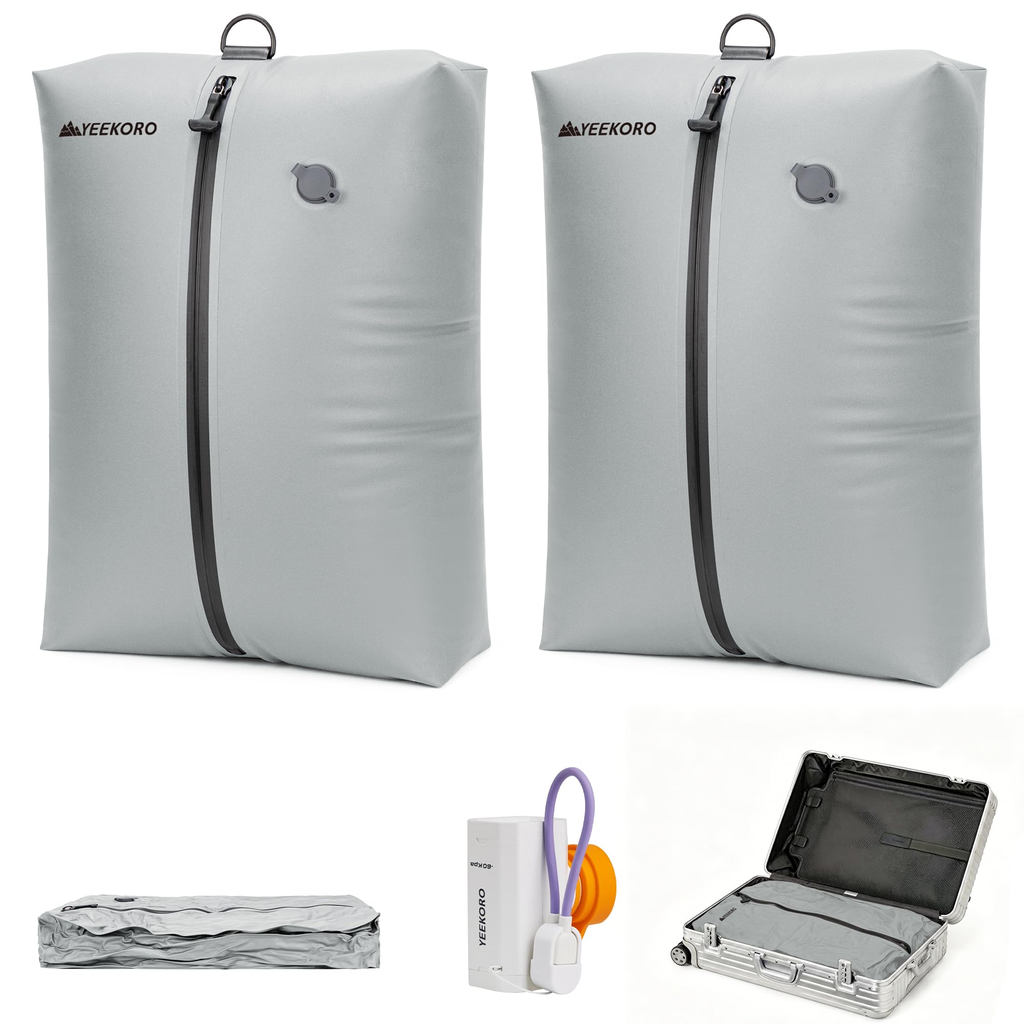 YEEKORO Vacuum Bag for Travel, Professional Vacuum Compression Bags, IPX8 Waterproof Reusable Anti Tear Space Saver Vacuum Storage Bags with Pump for Suitcase Luggage Travel