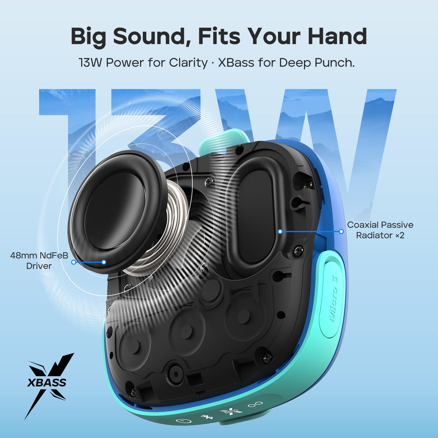 Tribit StormBox Micro 3 głośnik Bluetooth z dźwiękiem XBass 13 W, Bluetooth 6.0, 24 godziny, wodoszczelność IP68, TWS, głośnik rowerowy z paskiem i magnetycznym mocowaniem do golfa, na zewnątrz i w