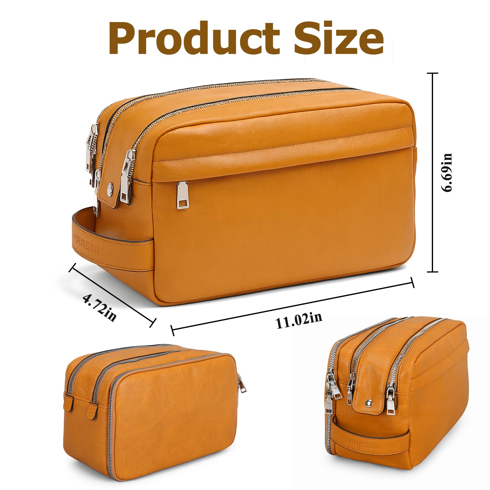 MIRASON Men's PU Leather Toiletry Bag with Dual Zippers