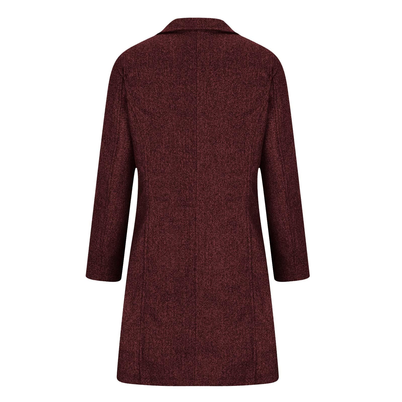 Abrigo de lana para mujer, chaqueta larga de invierno, elegante, monocolor, gabardina, manga larga, cuello de solapa, chaqueta gruesa y cálida, cortavientos, con cinturón ajustable, holgado, abrigo de
