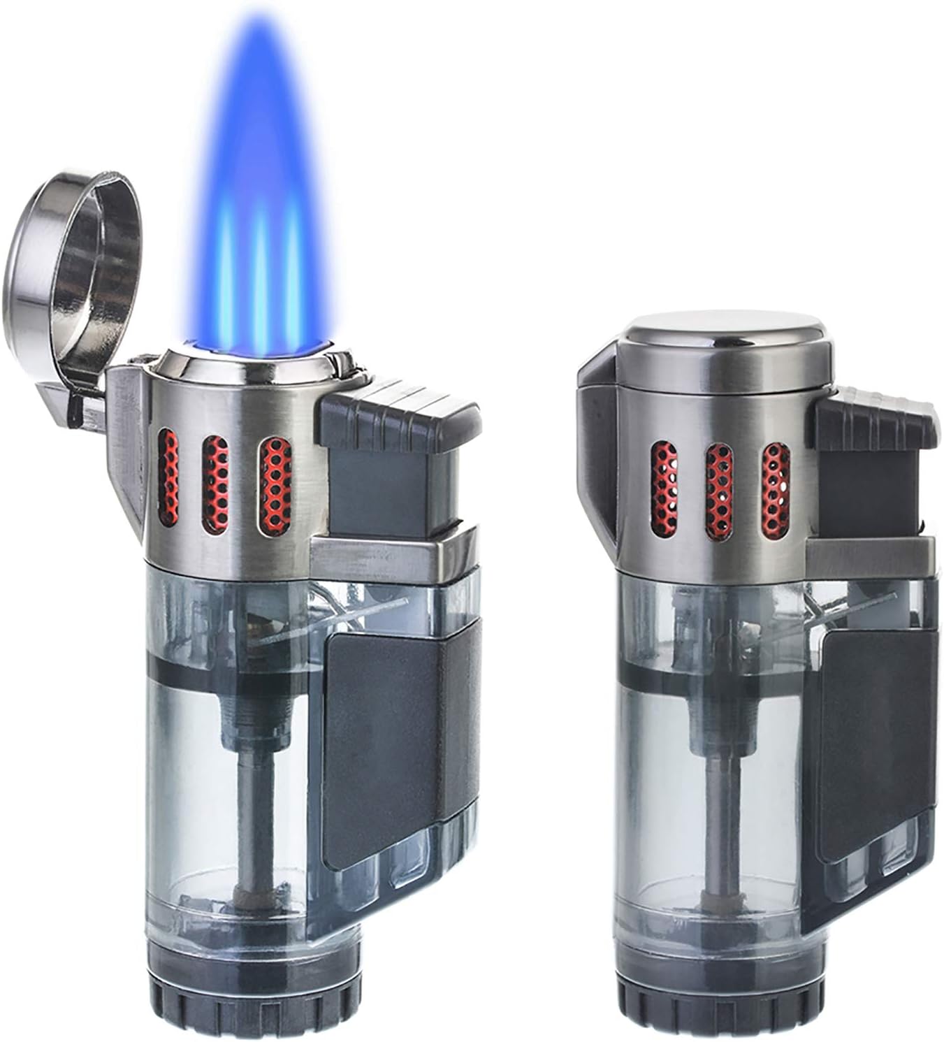 OBLING Torch Lighters, Cigar Lighter, Triple Flame Butane Lighter Fluid Refillable Jet Lighter, Gifts for Men, Butane Not Included, 2Packs