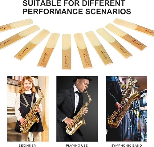 Vista 7 de 10 paquetes de lengüetas profesionales para saxofón alto con caja de plástico, lengüetas de saxofón alto de intensidad 1.5, marcación grabada