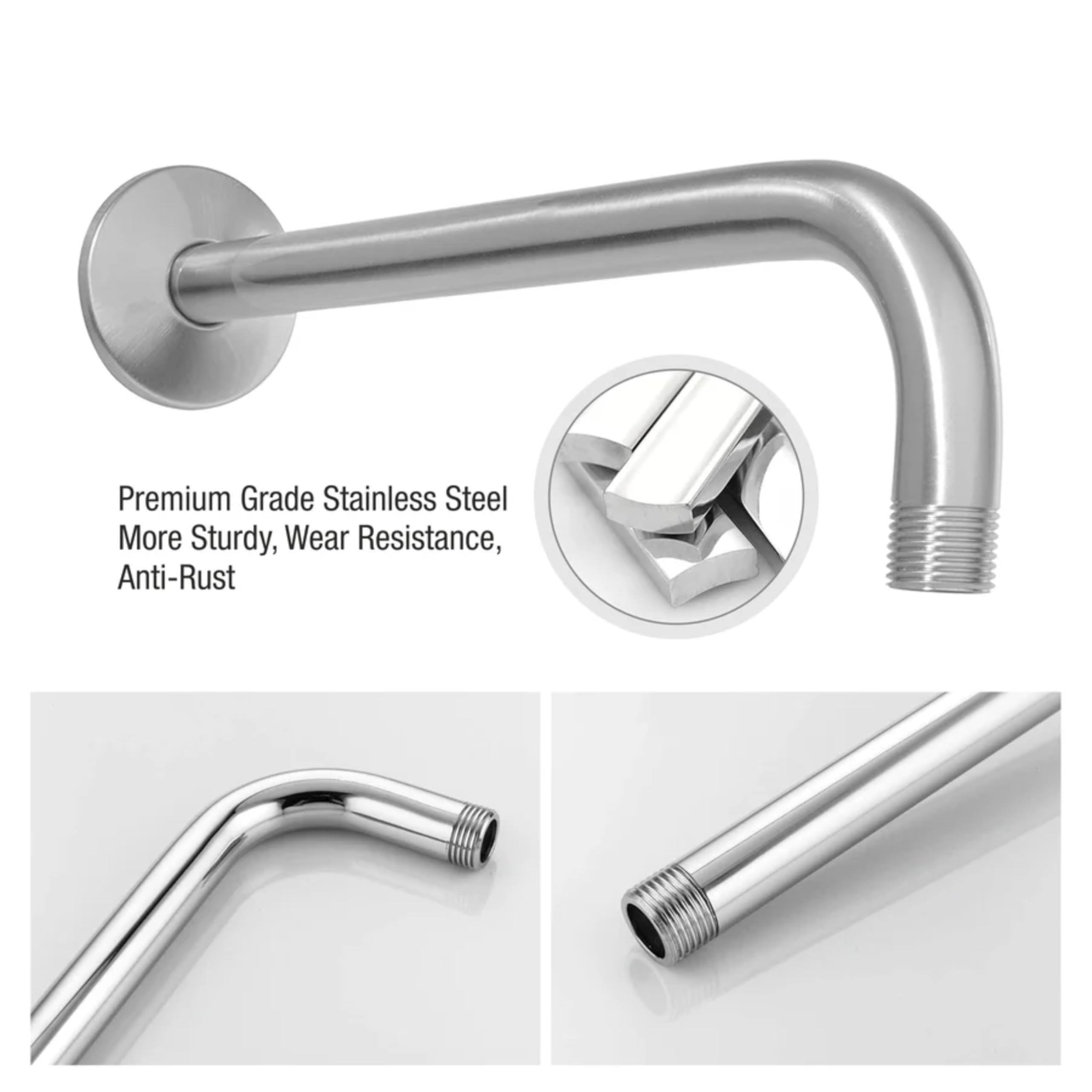 Ruhe® 15 Inches Premium Grade Stainless Steel Full Bend Round Shower Arm | Chrome Finish 2