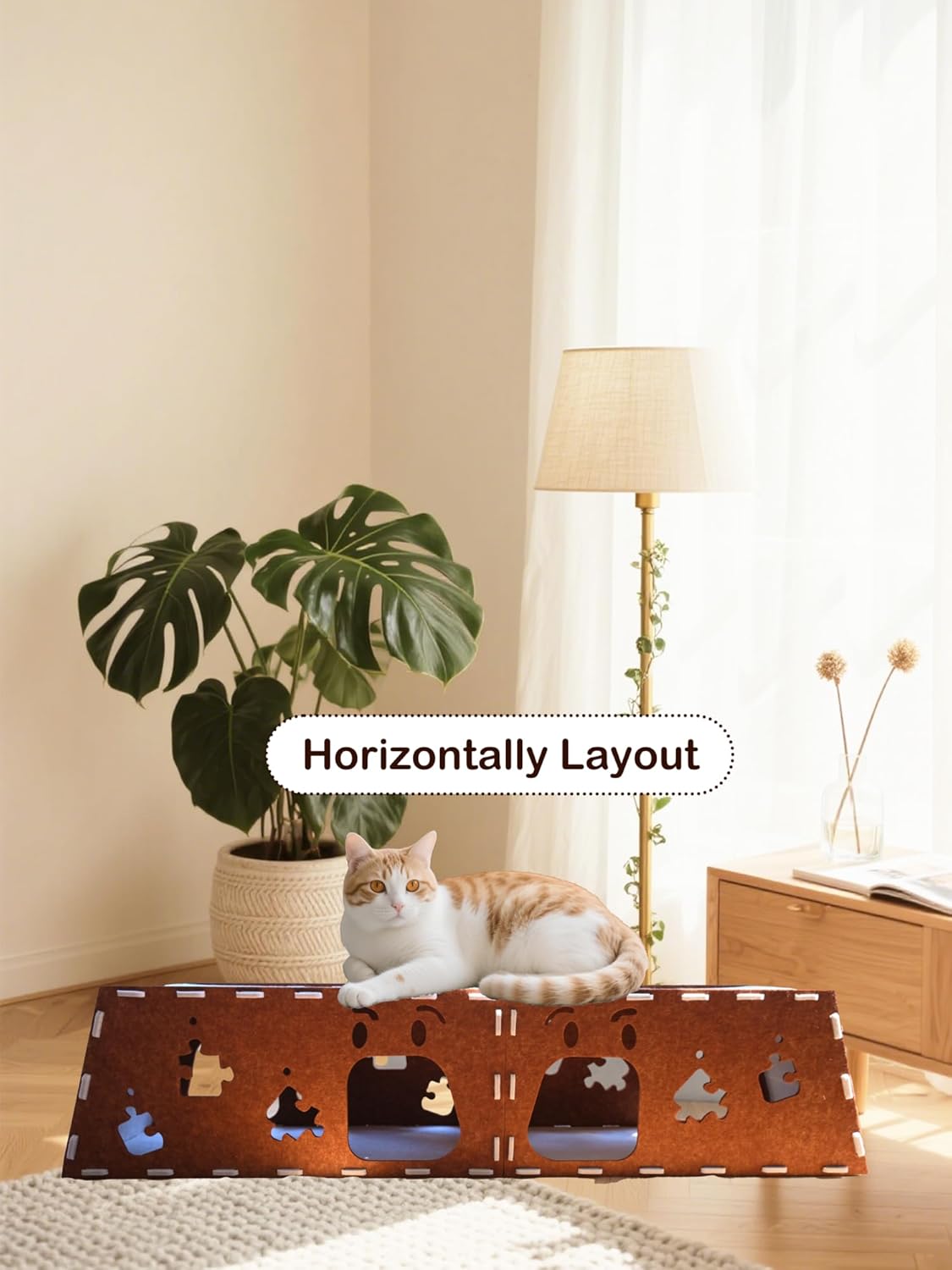 Stackable Trapezoid Felt Cat Tunnel Bed & House – Multi-Functional Cat Cave with Scratch Pad, Foldable Cat Hideaway Tunnel for Indoor Cats, 19.7'' (Top)/27.6'' (Bottom), Beige or Brown (Brown)