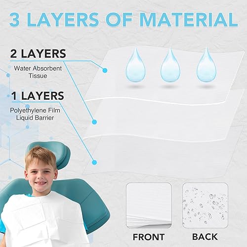 Miniatura 3 de Paquete de 80 baberos dentales desechables de 13 x 18 pulgadas, 3 capas impermeables, para salón de uñas, clínica dental, alimentación, tienda de