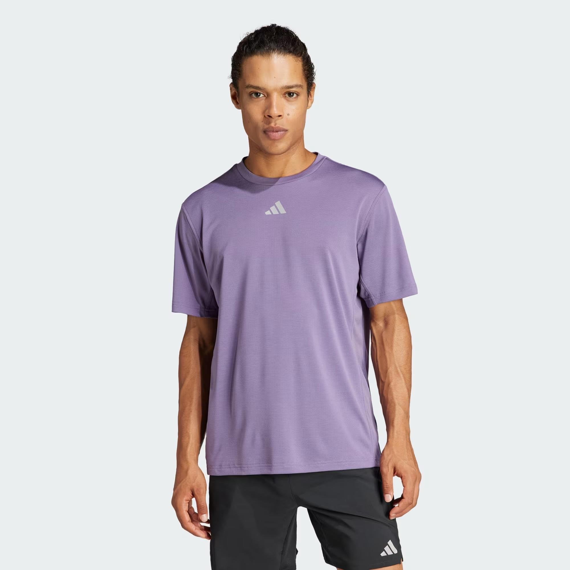 adidas Men's HIIT Workout 3-Stripes Tee, Shadow Violet, S
