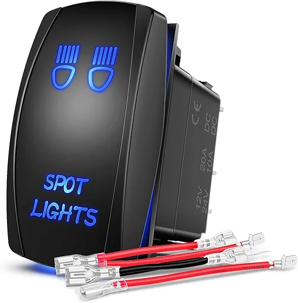 Nilight SPOT Lights Rocker Switch Led Light Bar Switch 5Pin Laser On/Off switches 20A/12V 10A/24V Switch with Jumper Wires Set for Cars,Trucks,RVs,2 Years Warranty