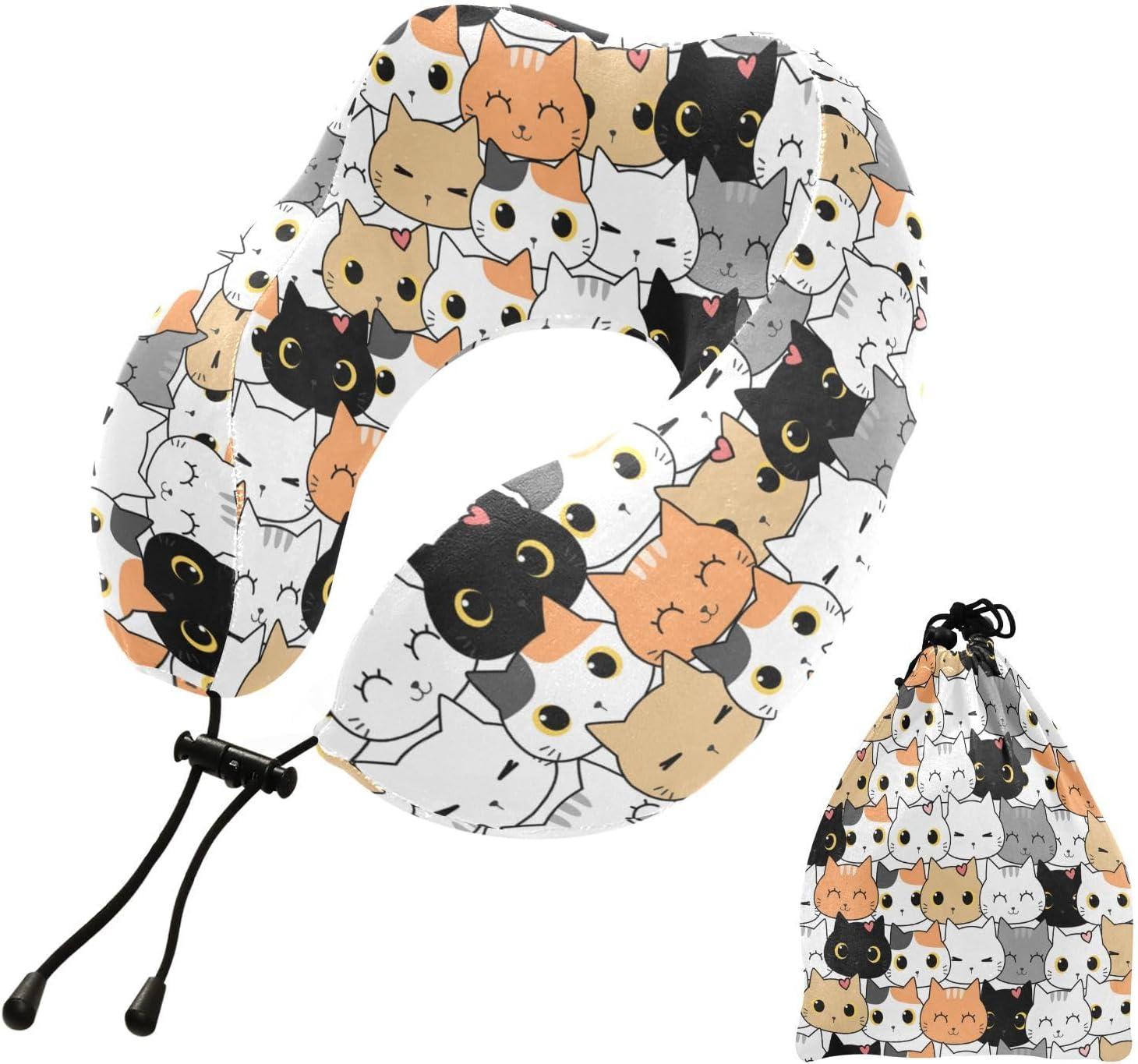 Travel Pillow for Neck Head, Cartoon Cat Kitten Memory Foam Padding Sleeping Airplane Trains Cars Camping Office Travel Pillow for Neck Head, Cartoon Cat Kitten Memory Foam Padding Sleeping Airplane Trains Cars Camping Office