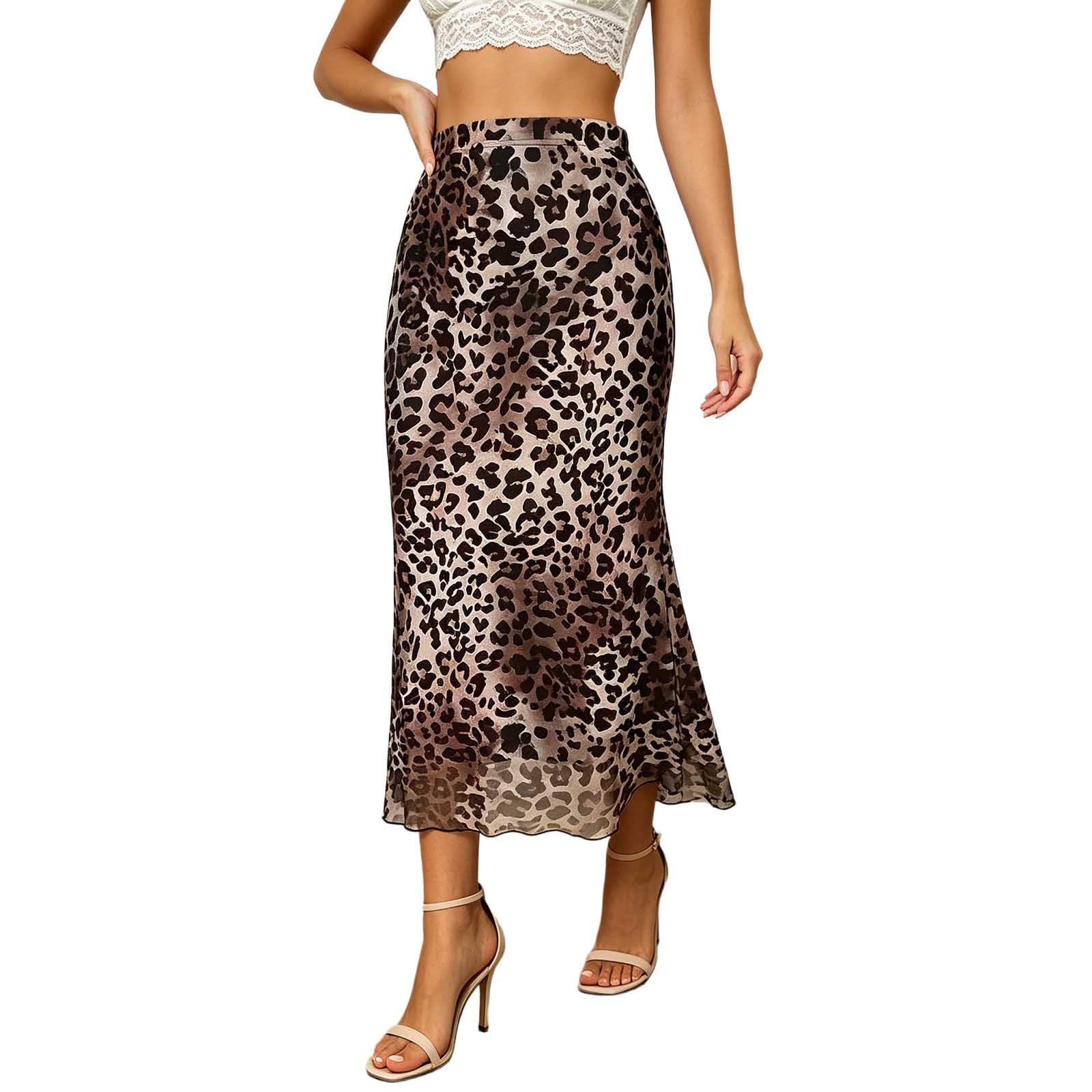 Falda con estampado de leopardo midi de malla transparente de noche 7