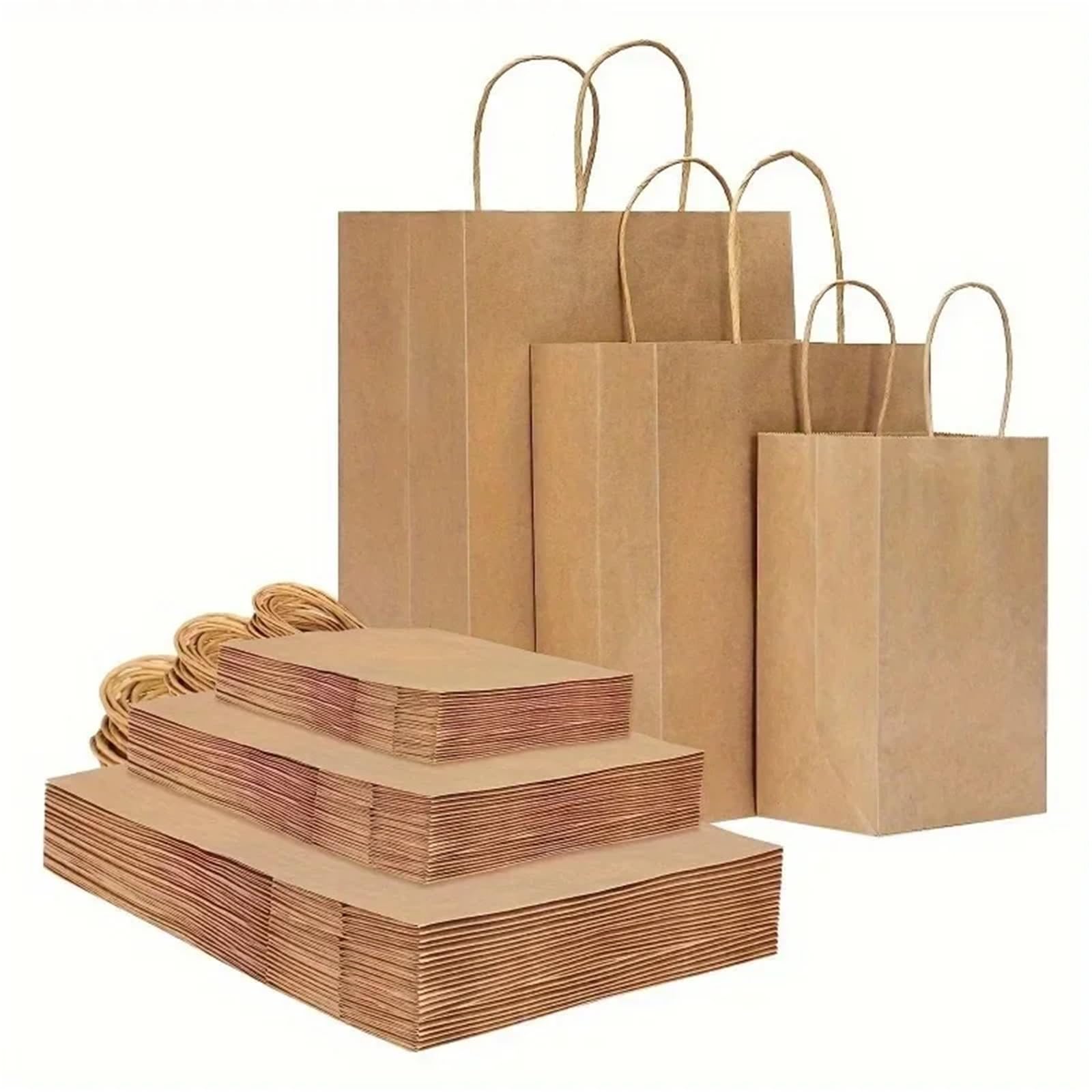 Bolsas de papel marrón con asas, varios tamaños, bolsas regalo, compras, for fiestas y regalos(30pcs-M)