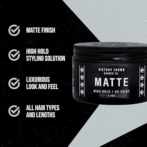 Miniatura 3 de Victory Crown Pomada de arcilla mate para hombres, alta sujeción, sin brillo, pasta para el cabello no grasa, 3.4 onzas