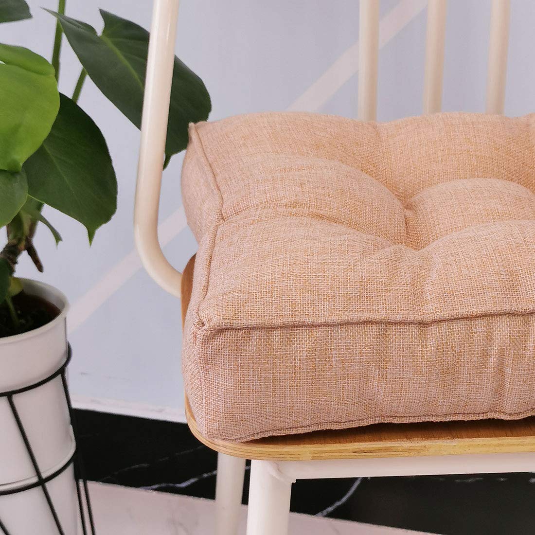 Cojín de Asiento de Silla Relleno Cuadrado de Lino sintético, Cojines de Silla firmes y Suaves, Asiento cómodo para Oficina, hogar o automóvil, 18 "x 18", Lino