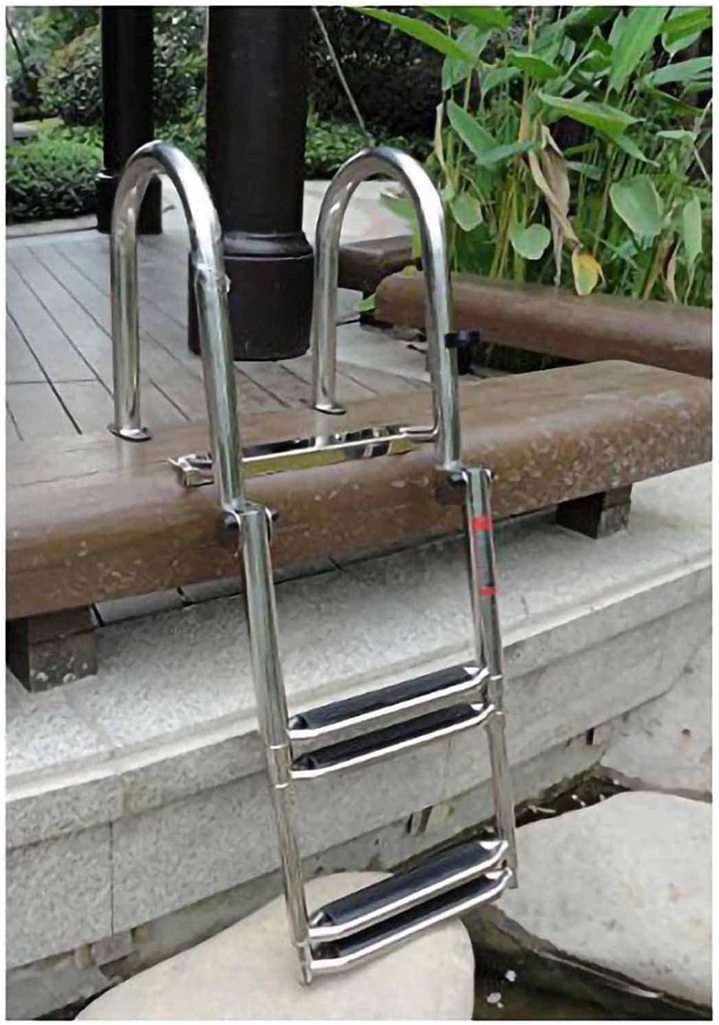 Ladders,Pontoon Boat Ladder Stainless Steel Telesrear Entry Inboard Ladder Heavy Duty Folding Dock Ladder for Dock Swim Pool Marine/Silver