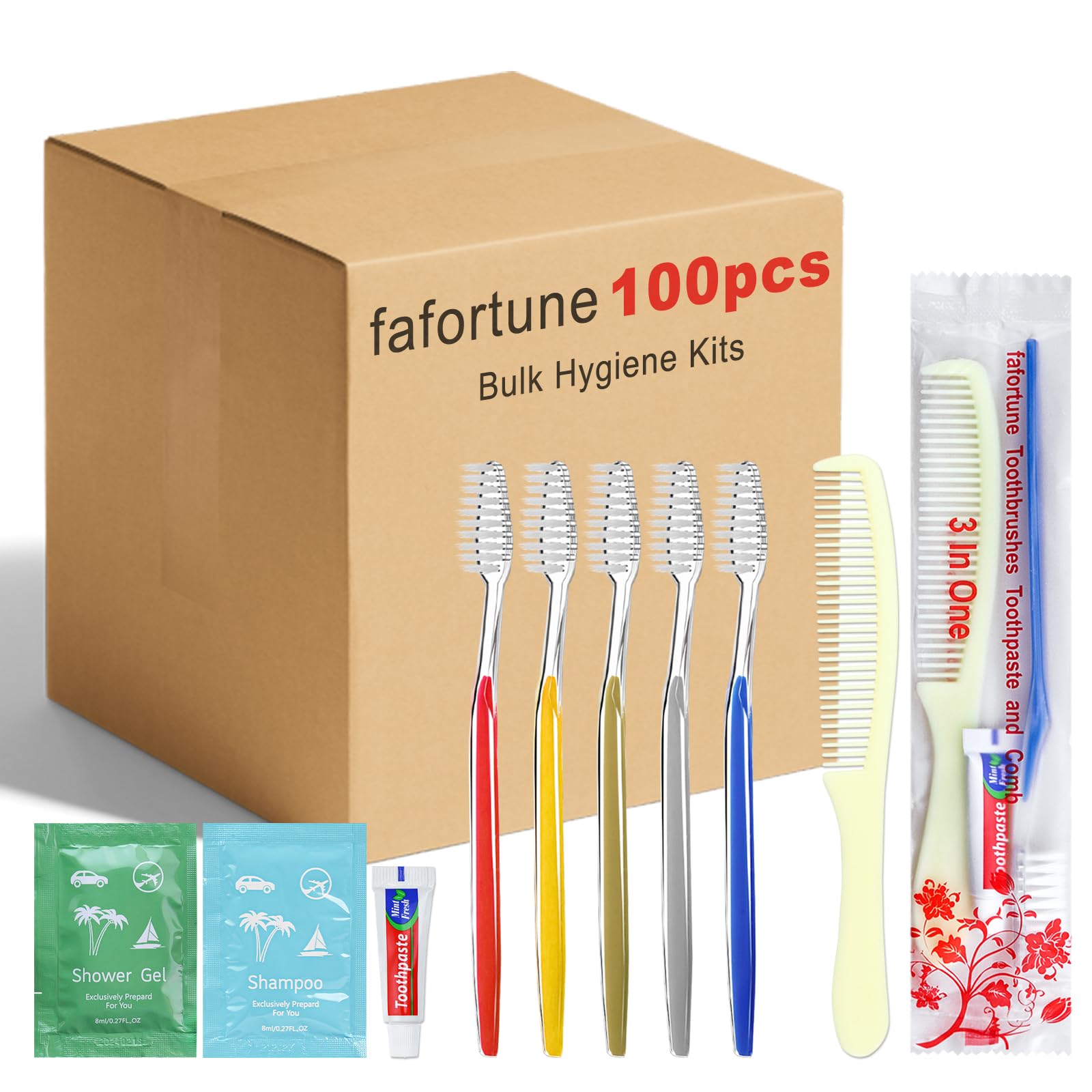 Bulk Hygiene Kits for Homeless,Disposable Toothbrushes with Toothpaste and Comb for Homeless Individually Wrapped，Basic Toiletry Kits Travel Size Shampoo And Body Wash For Hotel,Air Bnb Charity(100)-image-38