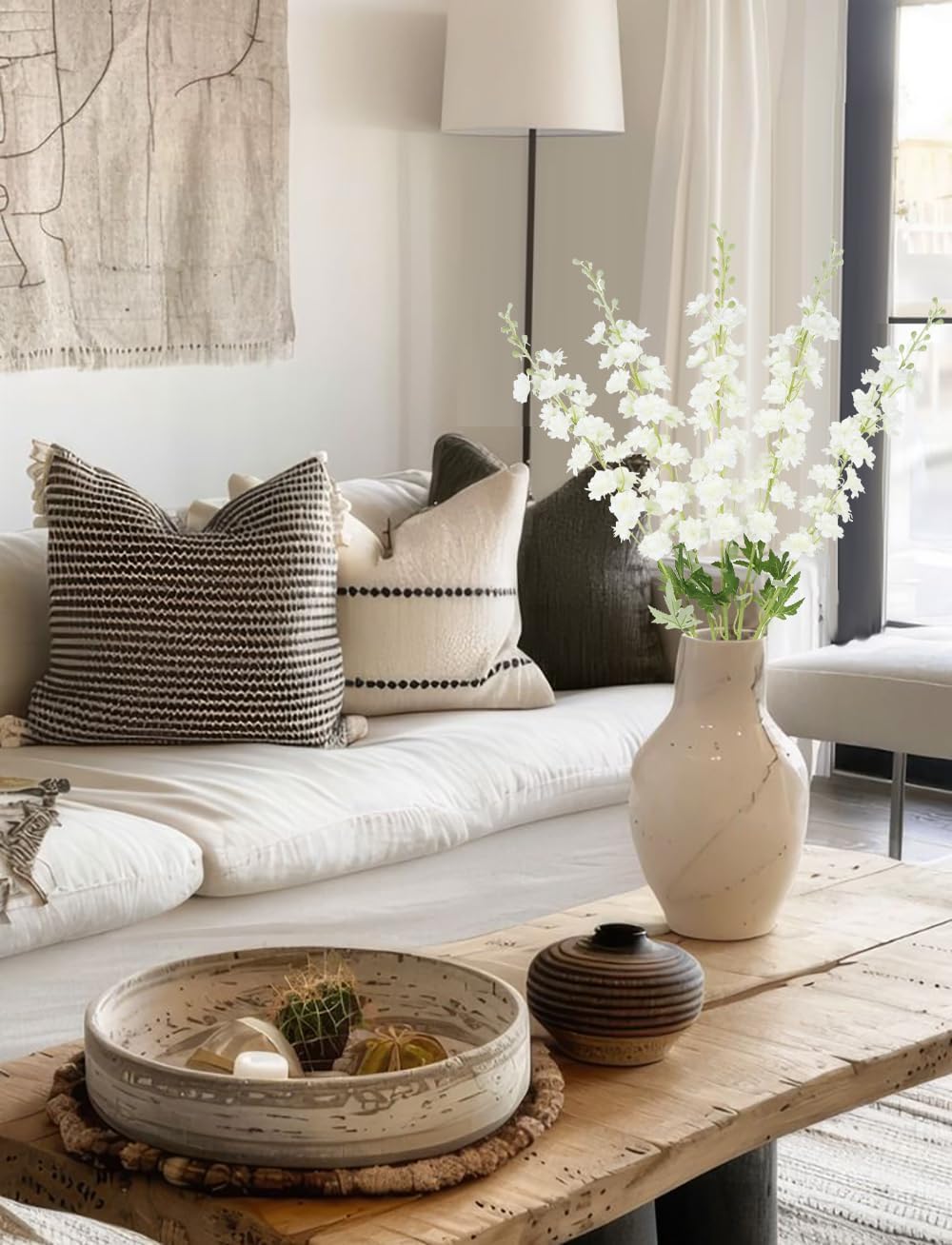 Ivory Flowers 33.86" Delphinium Artificial Flwoers Cream White Fake Flowers 5PCS Long Stem Snapdragon Flowers for Tall Vase for Wedding Centerpieces Home Party Decor (Cream White) - Image 2