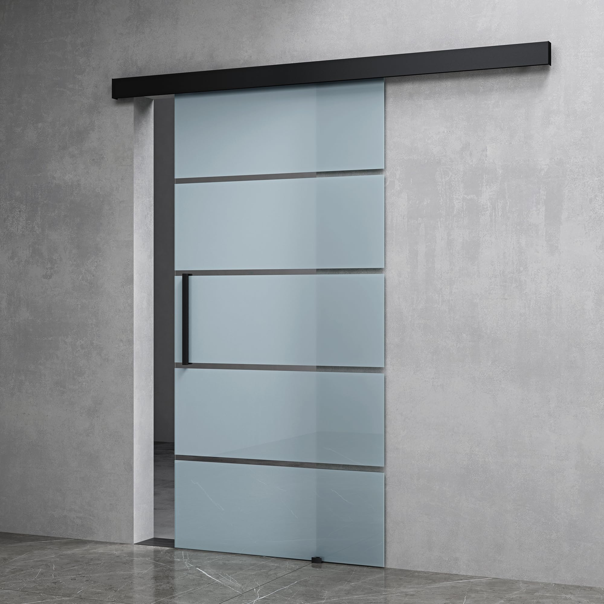 Mai & Mai Glasschiebetür komplettset softclose Schwarz 5-Milchglas Streifen