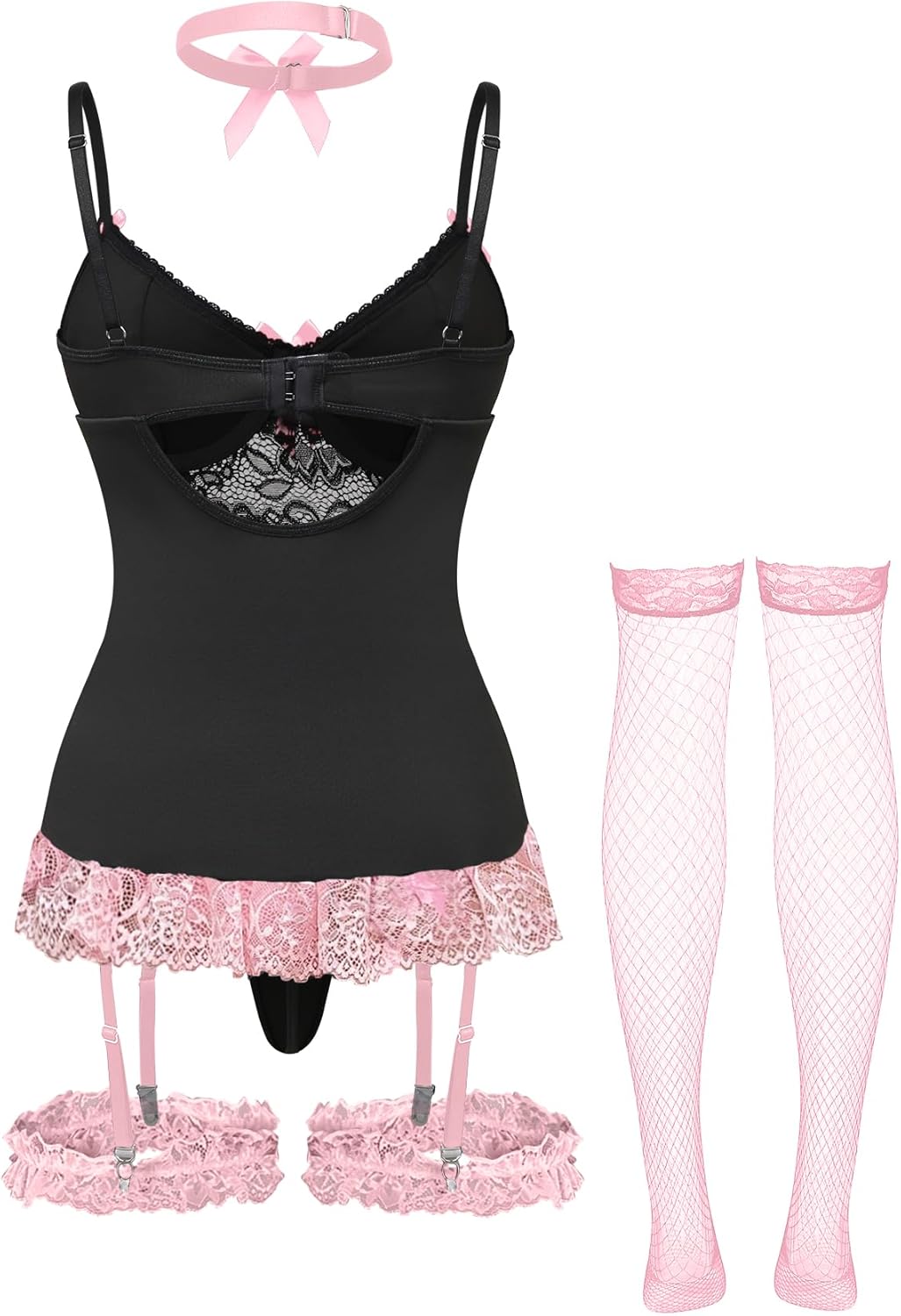 Lilosy Sexy Stocking Garter Belt Bows Floral Lace Babydoll Corset Push Up Teddy Lingerie Set with Panty - Image 6