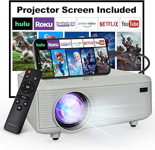 Mini proyector con cable HDMI, proyector Bluetooth actualizado con pantalla, proyector portátil Full HD 1080P, proyector de películas compatible con