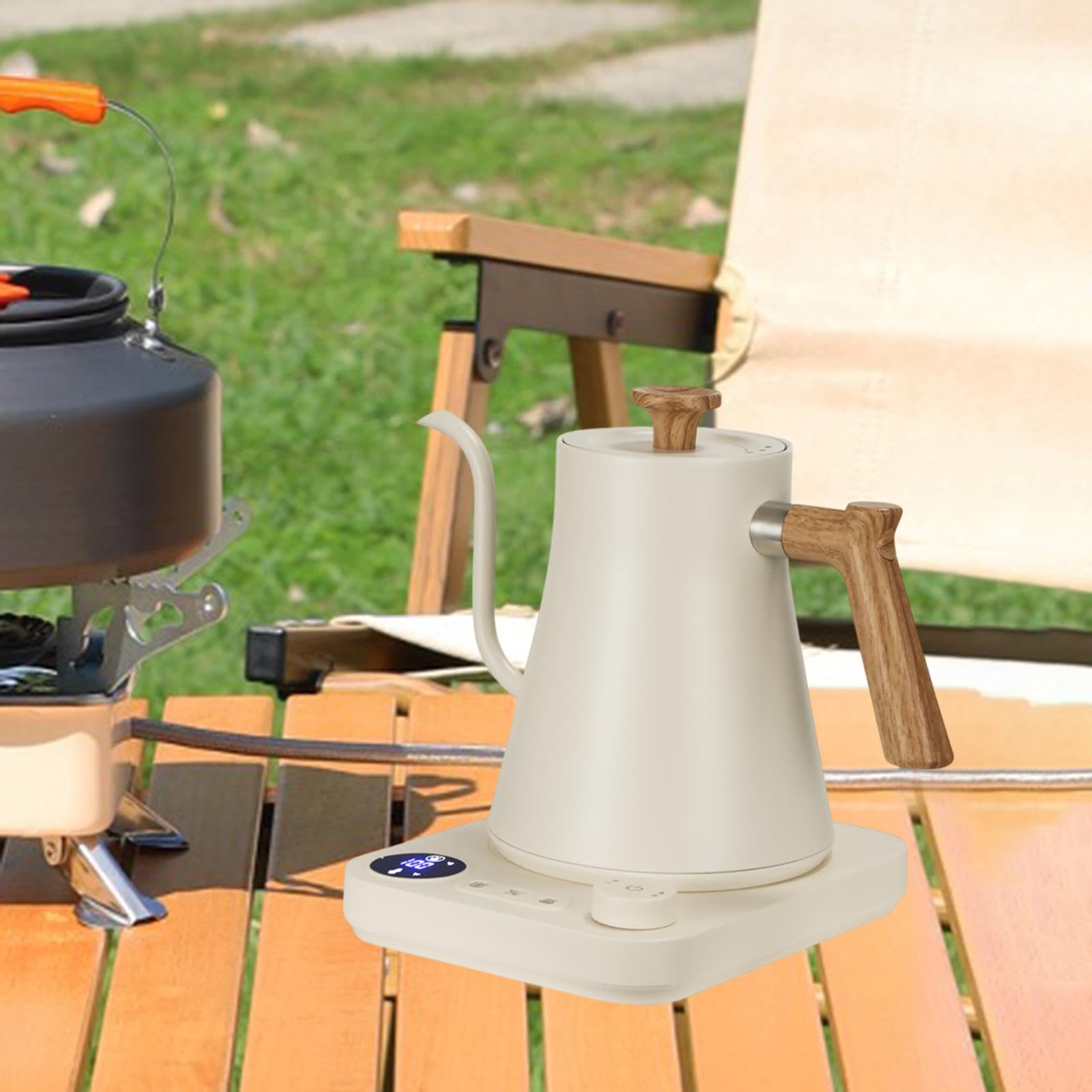 MagiDeal Bouilloire électrique à Col de Cygne 1200w, Bouilloire électrique 0,9 L en Acier Inoxydable, ébullition Rapide, Maintien Chaud, Affichage Numérique, Bouilloire à Thé pour Maison Café, Blanc