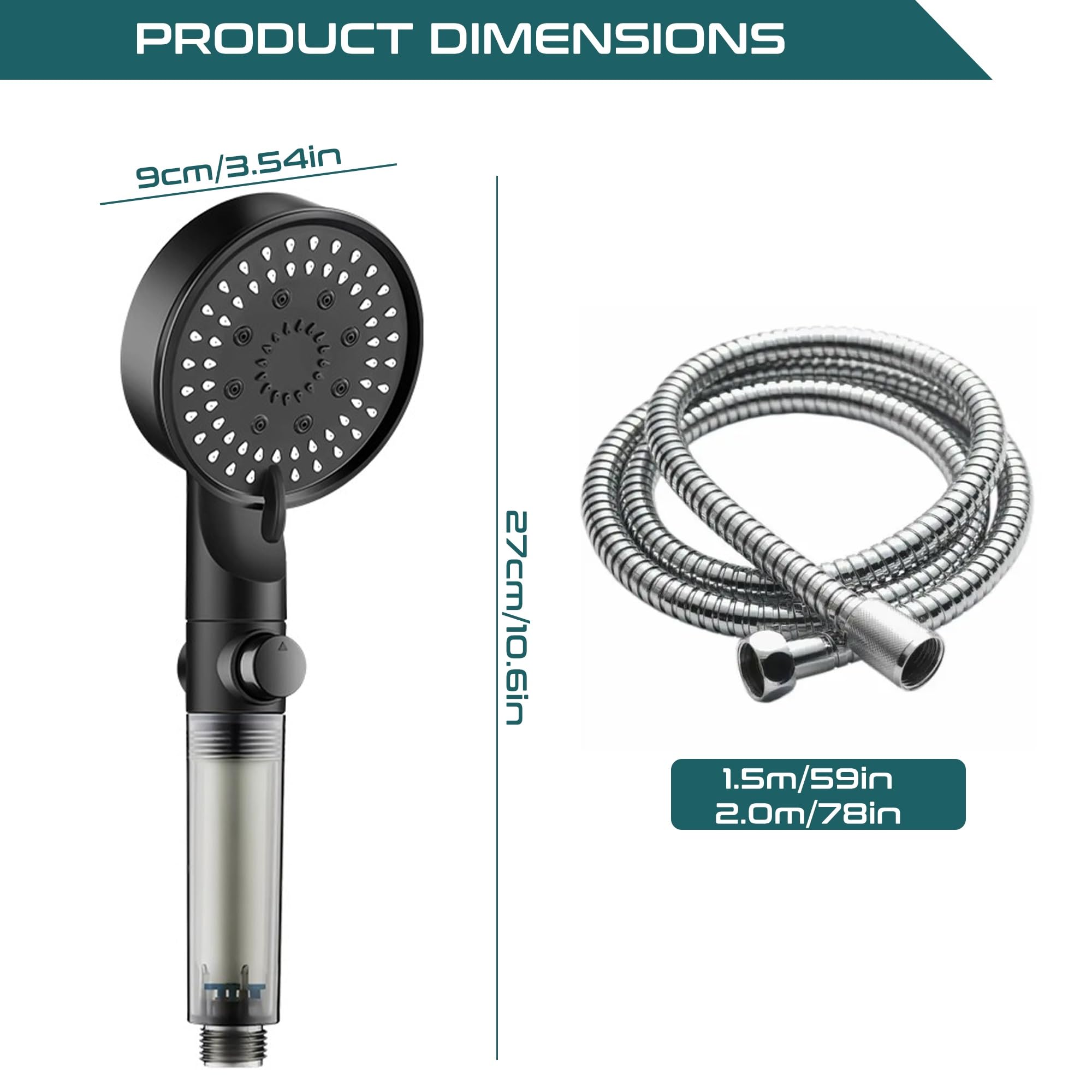 Cabezal de ducha filtrado con mano, alta presión, 5 modos, diseño desmontable, parada de agua de una tecla, filtros de agua dura para una mejor experiencia de ducha