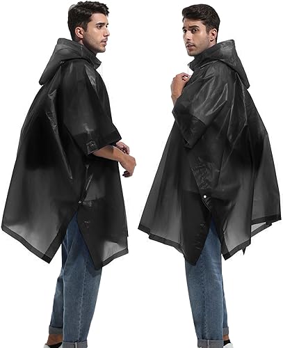 Miniatura 2 de Ponchos de lluvia reutilizables con capucha con cordón para adultos, abrigo de lluvia grueso impermeable, 2 paquetes