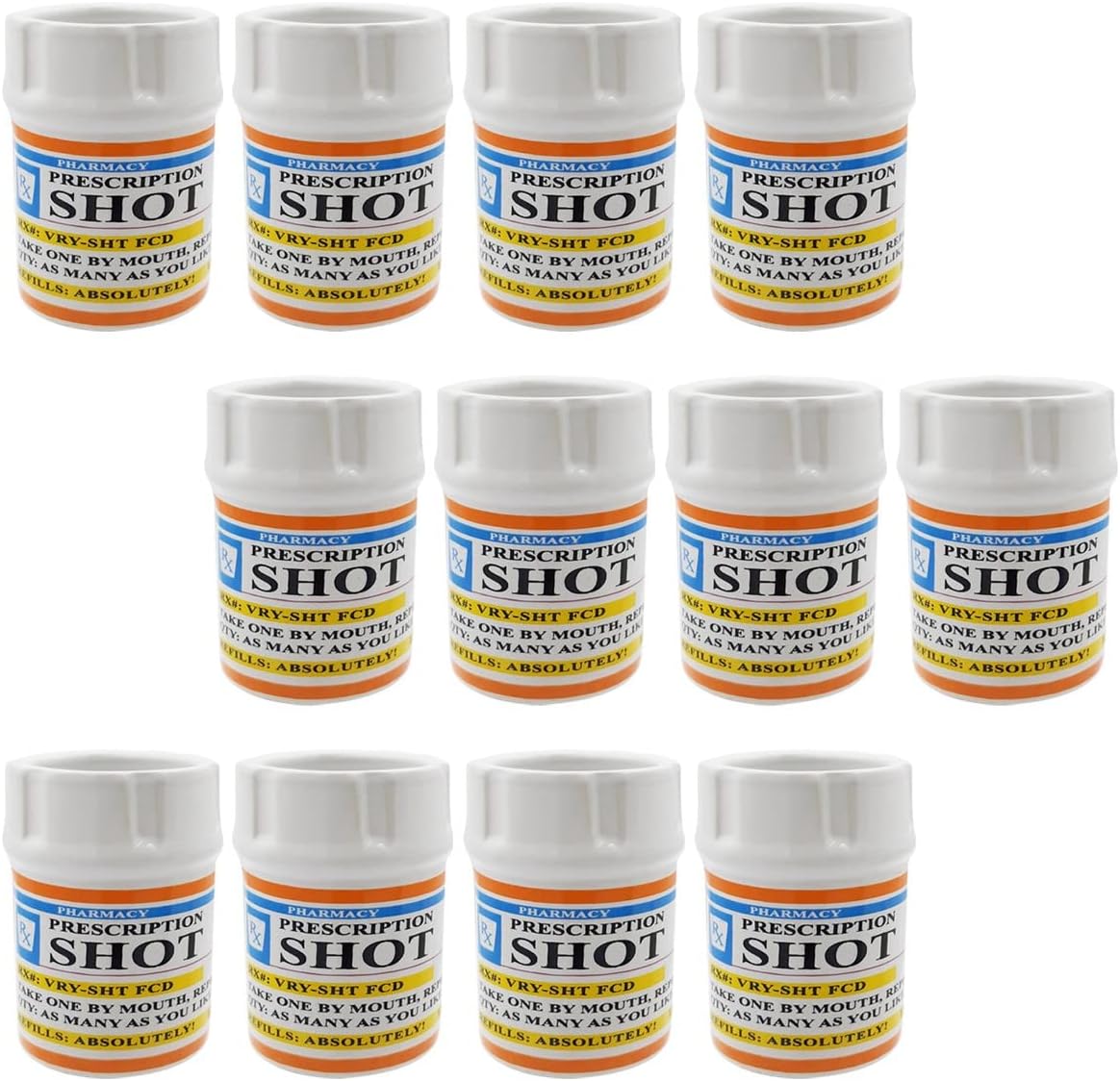 Shot Glasses Set of 12 Bulk Funny Prescription-themed Novelty Shot Glass, 2 oz Unique Ceramic Shot Glasses for Men, Hilarious Gag Gifts for Birthday, Christmas, Bachelor Party, Vodka, Whiskey, Tequila