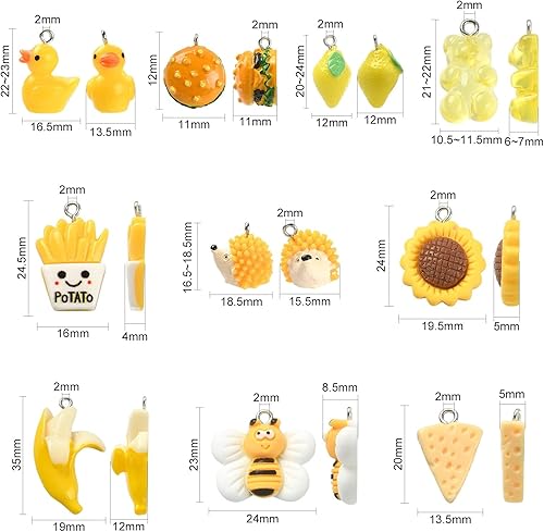 Miniatura 2 de 30 piezas de 10 estilos de dijes amarillos a granel, oso de limón, oso de limón, patatas fritas, queso, dijes para hacer joyas, collares, aretes,
