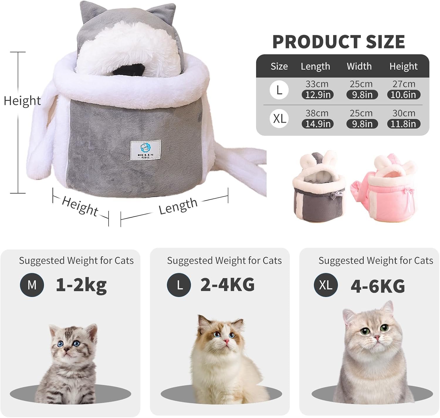 PETCUTE Sac à Dos de Transport pour Chat, Sac à Dos de Transport pour Petit Chien avec Doubles Poches,Sac à Dos de Voyage pour Chat,Sac de Transport Chaud et Respirant pour Animaux de Compagnie