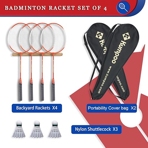 Miniatura 2 de KUMPOO Badminton Rackets Set of 4 - Lightweight Badminton Racquet for Backyards, Gym, and Home - Includes 3 Nylon Shuttlecocks - Perfect Family Fun