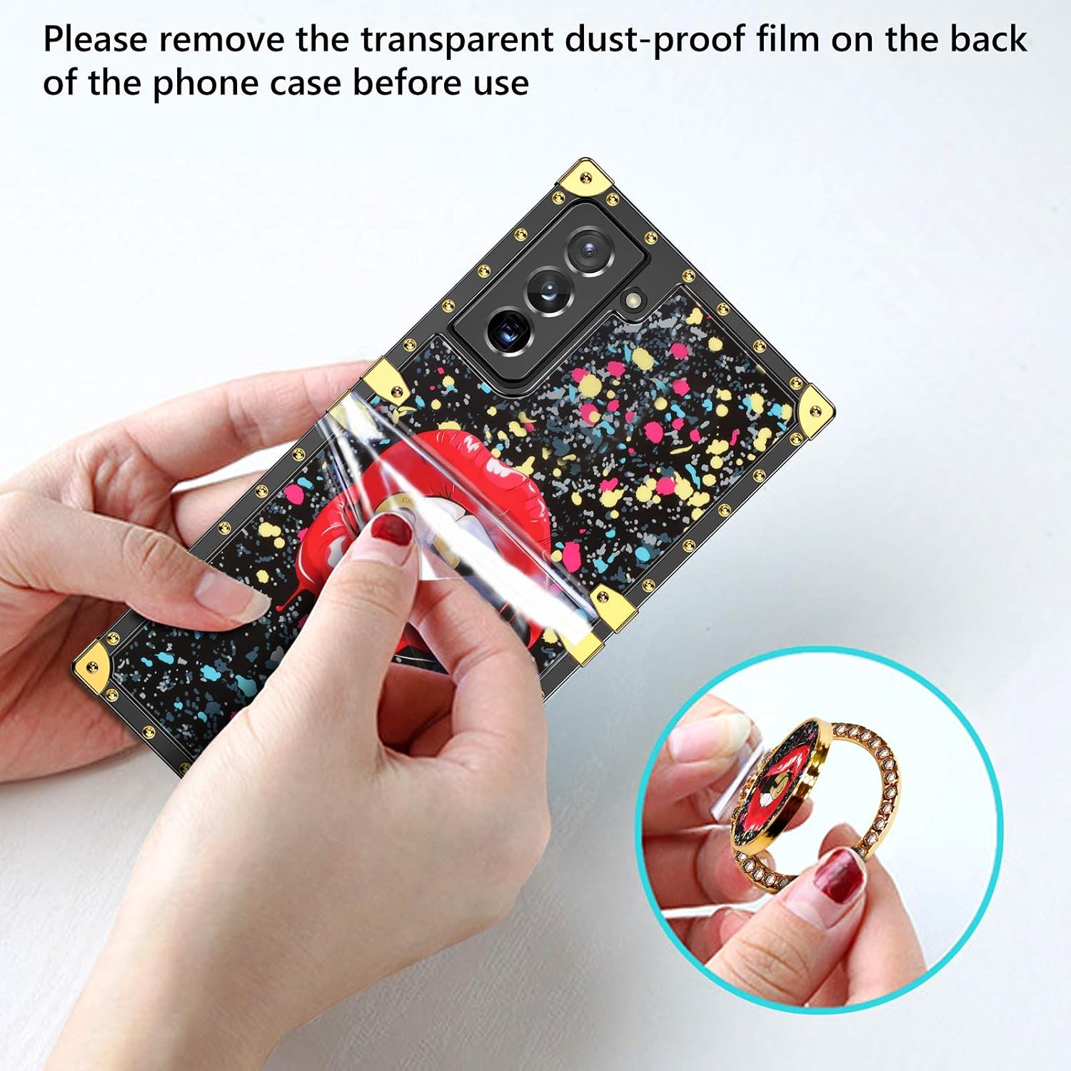 JAKPAK for Samsung Galaxy S21 Plus 5G Case with Ring Holder Kickstand Case for Girls Women Luxury TPU Case Shockproof Protective Cover Compatible with Samsung Galaxy S21 Plus 5G 6.7 inch Black Lip