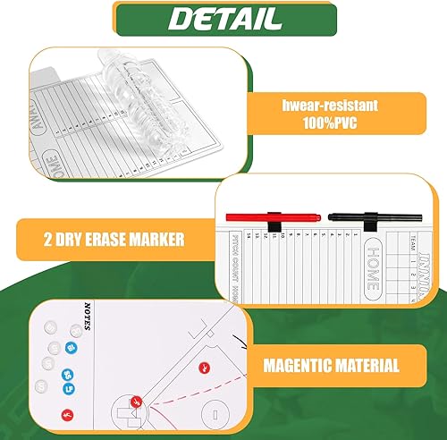 Miniatura 10 de Magnetic Baseball Coach Clipboard, Dry Erase Coach Lineup Board, Premium Tactical Baseball Coaching Board with 40 Lineup Cards and Marker, Dugout