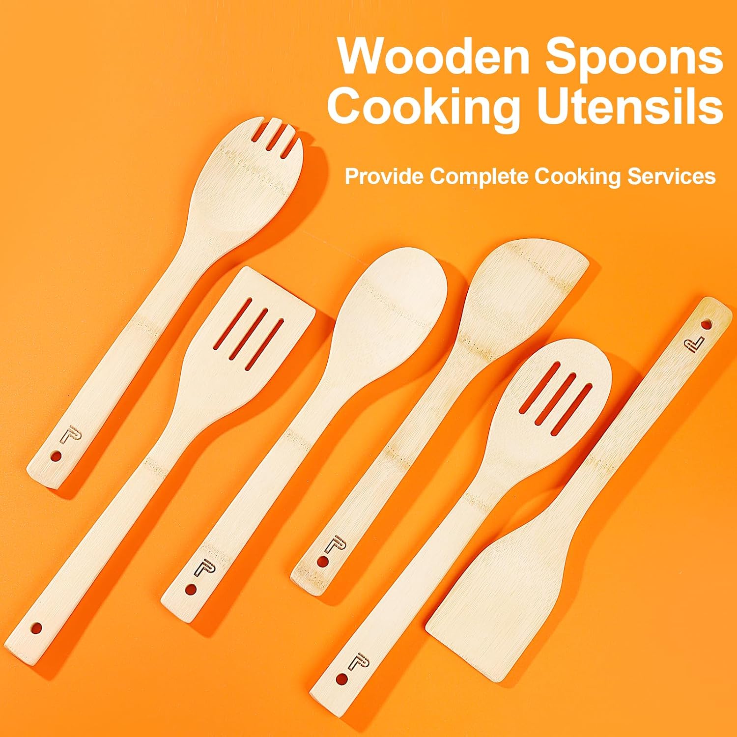 Wooden Spoons for Cooking utensils - 5 Piece Non-stick Bamboo Wooden Spatulas & Spoon Easy to Clean, Premium Kitchen Utensil Sets for Chefs and Hostess,Housewarming Gifts image 2