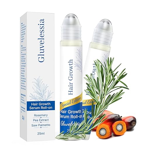 Suero para el crecimiento del cabello en rollo de 0.84 onzas líquidas con palma enana, romero y extracto de guisante, ayuda a apoyar la apariencia