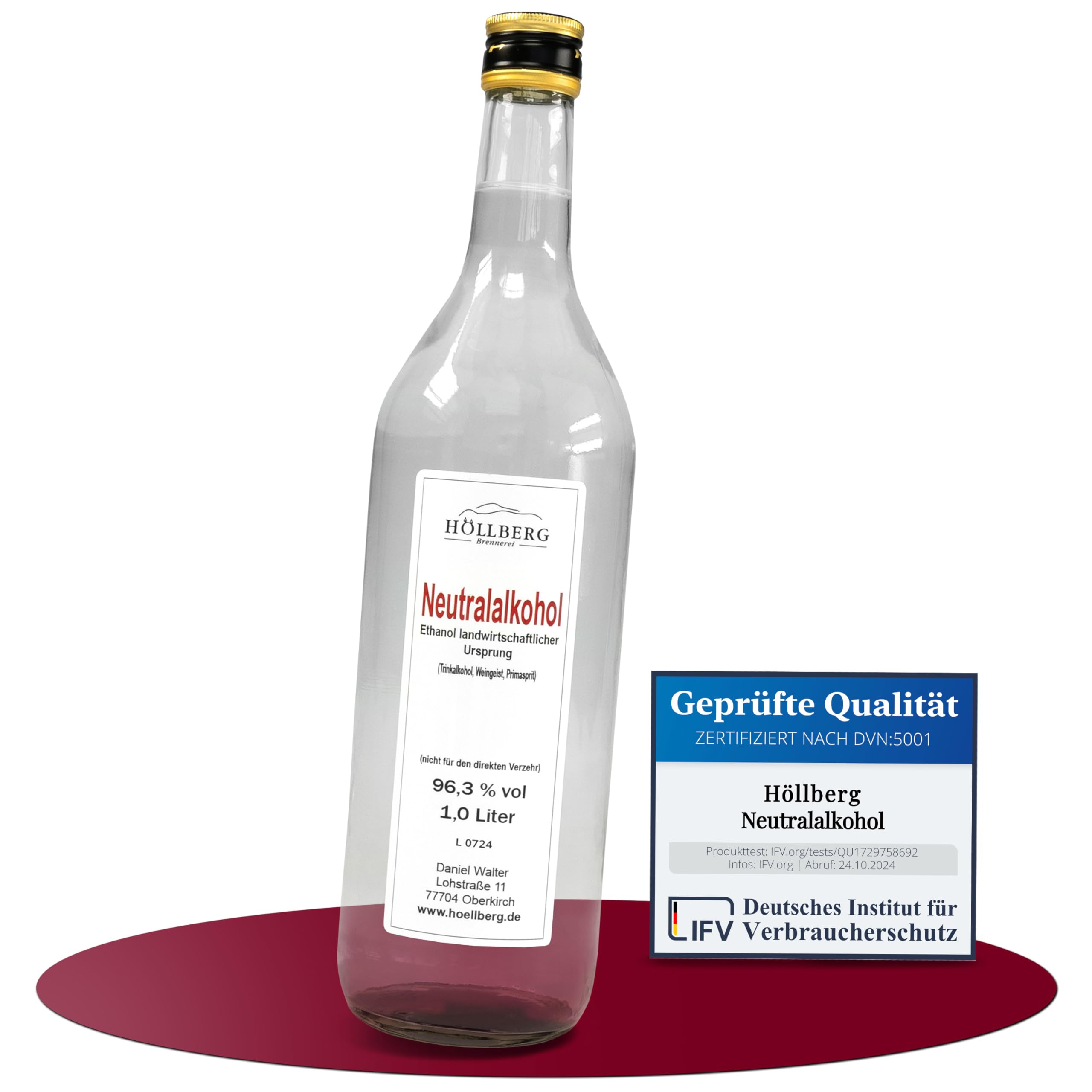 Neutralalkohol Weingeist Primasprit Ethanol 96,3% – Reiner Alkohol & Spiritus 1L – Trinkalkohol, Alcohol, Alko