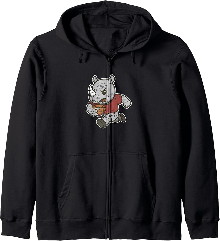 Rugby Rhino charge Cartoon Zip Hoodie