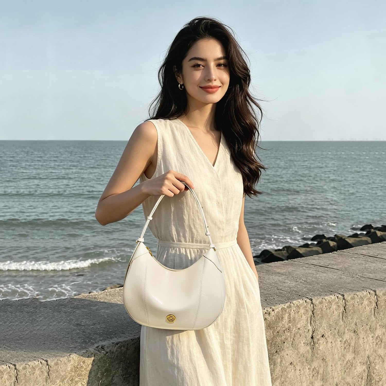 FOXLOVER Genuine Leather Hobo Bag for Women Designer Handbags Shoulder Big Purses Minimalist With Zipper