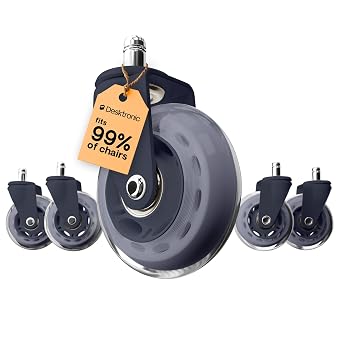 Desktronic Office Chair Caster Wheels Set of 5 BIFMA Certified, 3X More Durable, Fits 99% of Chairs, No Chair Mat Needed, Safe for Hardwood, Tile & Carpet, 551 lbs Capacity Blue