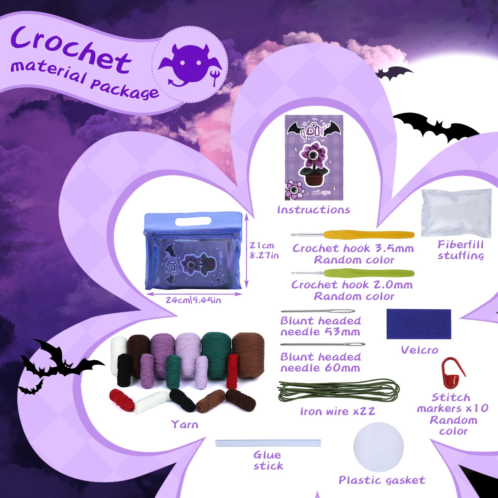 Yizzvb Kit de ganchillo de Halloween para principiantes, kit completo de ganchillo para principiantes, kits de inicio de ganchillo para adultos con tutoriales de video paso a paso, kits de animales de